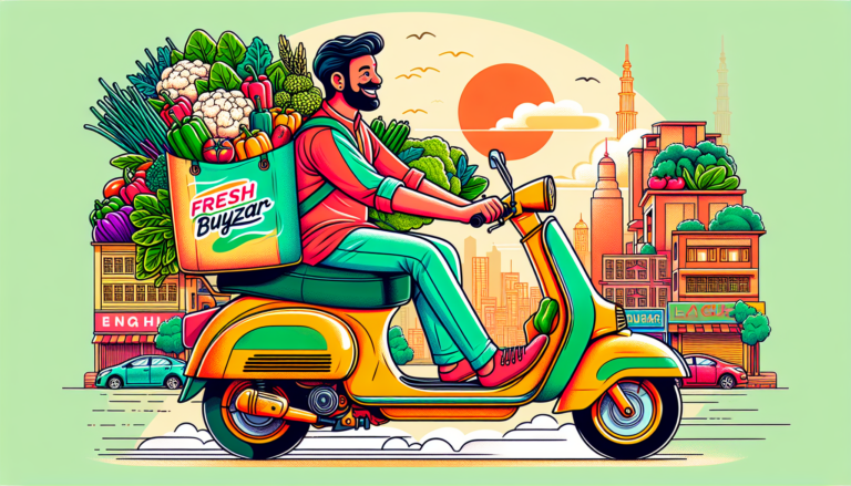 A DALL-E prompt for an image related to the article title Best Sabzi Delivery in Ghaziabad: Why Choose Fresh Buyzar? could be:nnA colorful digital illustration of a delivery person on a scooter, carry