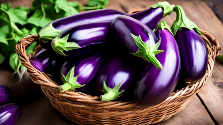 Here's a DALL-E prompt for an image relating to the article title Buy Fresh Round Brinjal Online: Delicious and Nutritious Eggplants:nnA close-up shot of a bunch of fresh, shiny, round purple brinjals